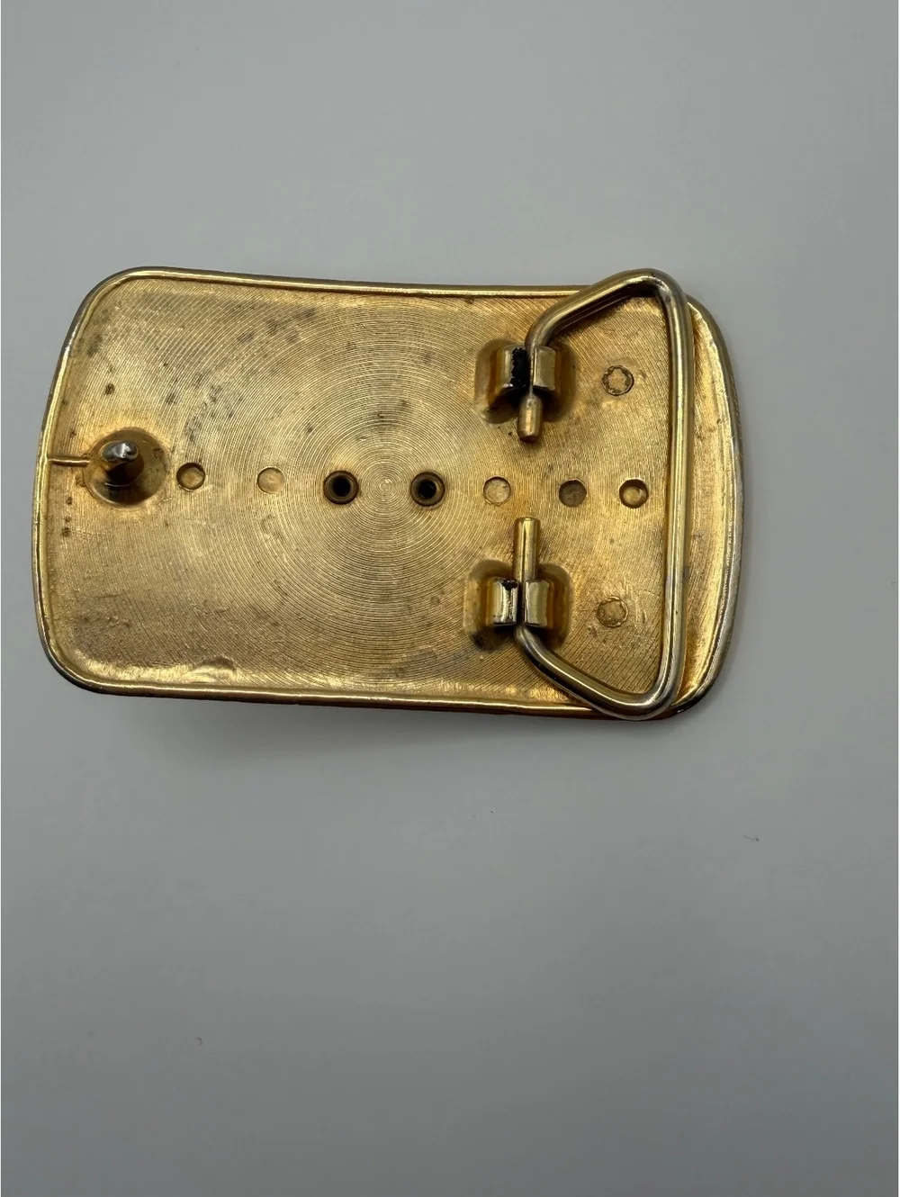 Vintage Gold-Tone Belt Buckle with Brown Oval Stone and Leaf Design, Approx. 3